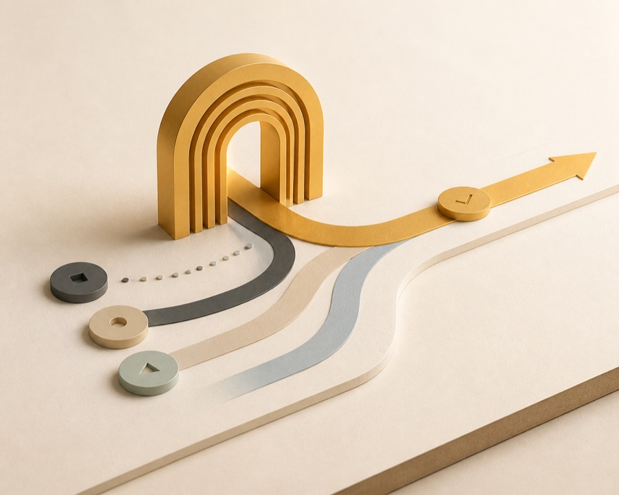 Minimal gate illustration for AI Pathfinder route selection